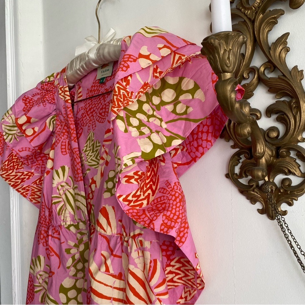 FARM RIO MIXED LOBSTERS RUFFLE MINI DRESS - Picture 9 of 16